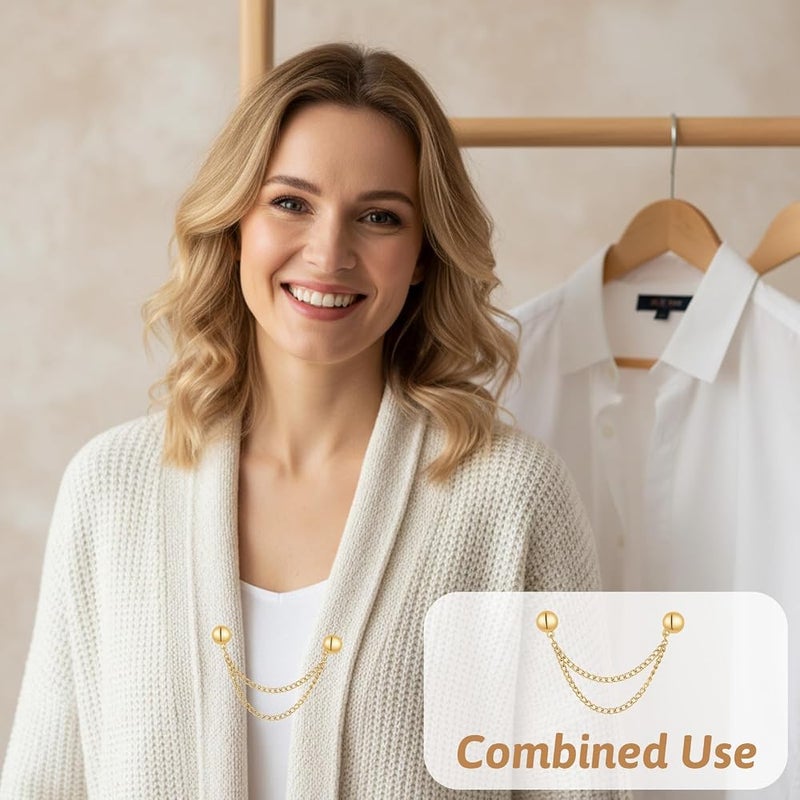 سيبا مشابك ملابس مغناطيسية متعددة الوظائف من سيببا (Sibba Multi-Function Magnetic Clothing Clips)، 12 قطعة: مشابك لأطراف الملابس، دبابيس للحجاب، مع سلسلة؛ تناسب أكمام القمصان والبنطلونات والحجابات والقبعات والأوشحة. - Image 4