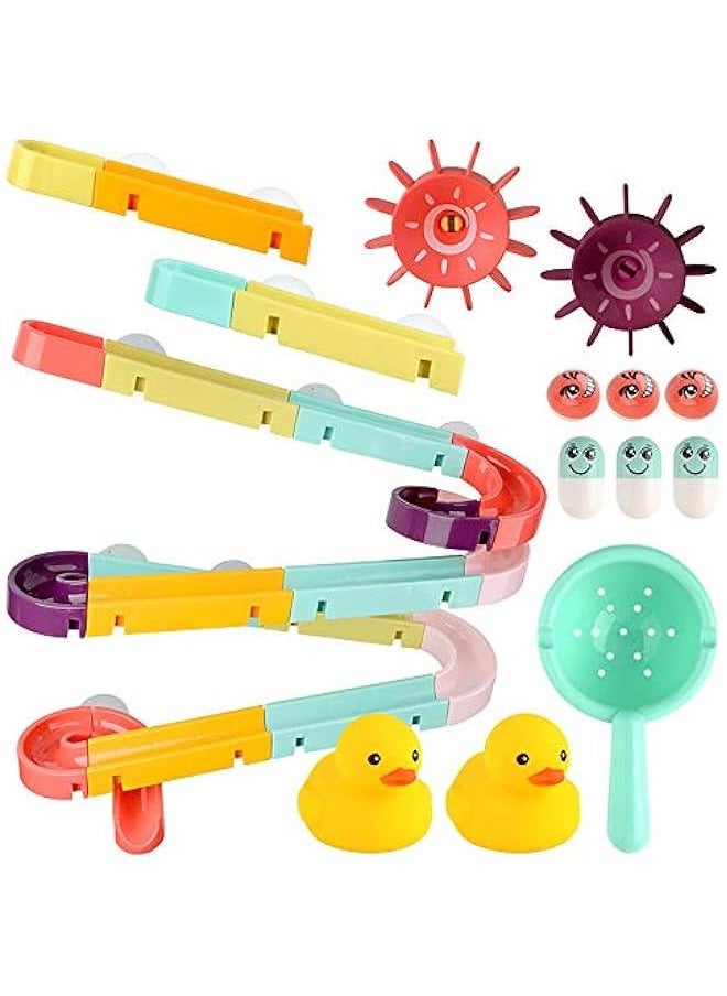 Generic - Bath Toy Bathtub Waterfall Track Stick to Wall Kids DIY Water Slide Waterfall Piple Tub Take Apart Bathtub Toy Set with Ball Capsule Duckling Spinning Wheel (44PCS) - Image 1
