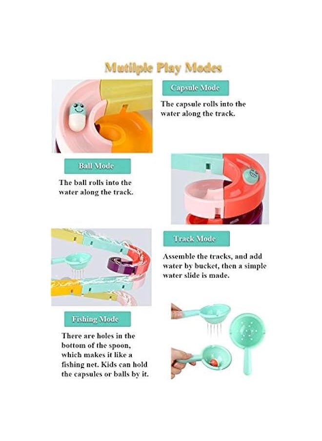 Generic - Bath Toy Bathtub Waterfall Track Stick to Wall Kids DIY Water Slide Waterfall Piple Tub Take Apart Bathtub Toy Set with Ball Capsule Duckling Spinning Wheel (44PCS) - Image 1