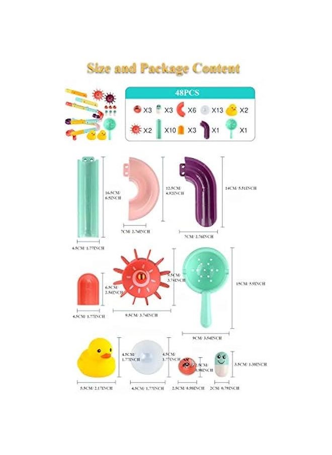 Generic - Bath Toy Bathtub Waterfall Track Stick to Wall Kids DIY Water Slide Waterfall Piple Tub Take Apart Bathtub Toy Set with Ball Capsule Duckling Spinning Wheel (44PCS) - Image 1