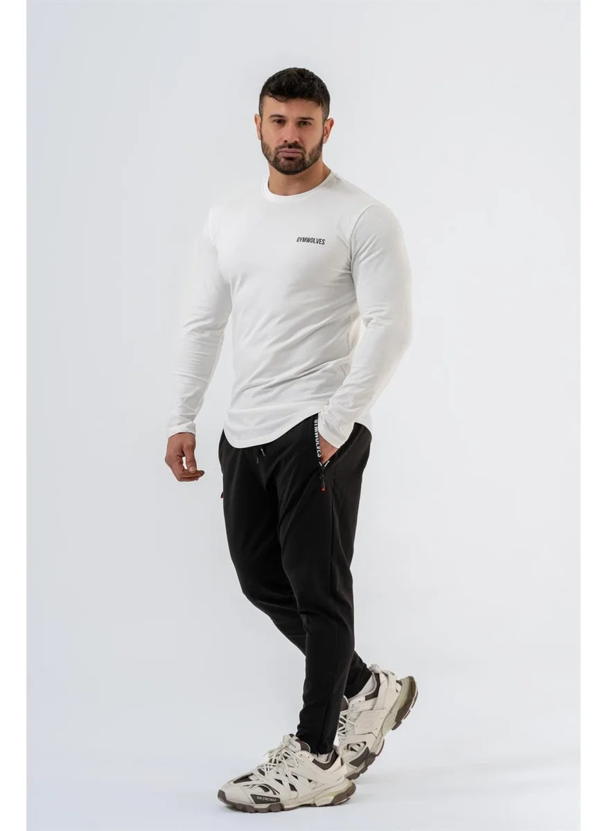 Gymwolves Men's Sports Bodysuit | White | Long Sleeve Sports T-Shirt | Basic Series |