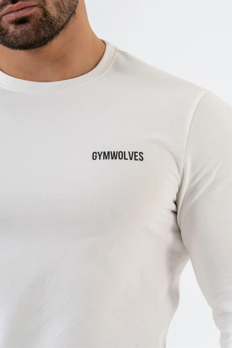 جيموولف Men's Sports Bodysuit | White | Long Sleeve Sports T-Shirt | Basic Series |