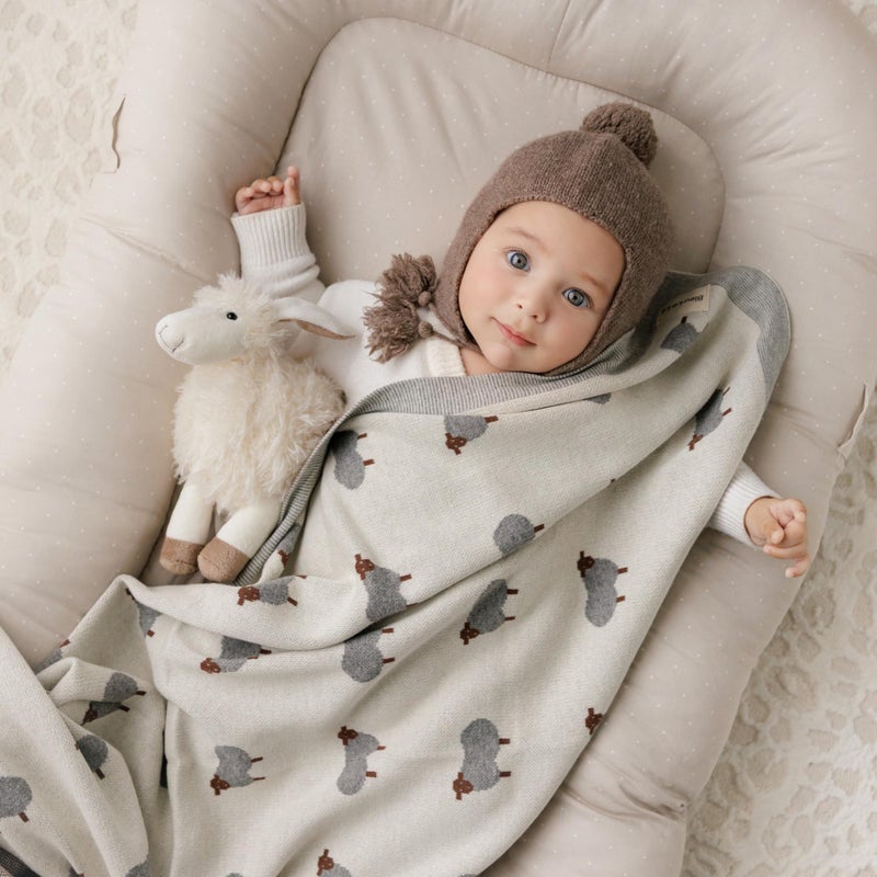 Bleu La La Luxury Cotton Knit Swaddle Baby Blanket - Soft Cozy Lightweight Unisex Receiving Swaddler Stroller Quilt Blanket for Shower Gift Registry for Newborns Infants Toddlers (Sheep - Ivory) - Image 2
