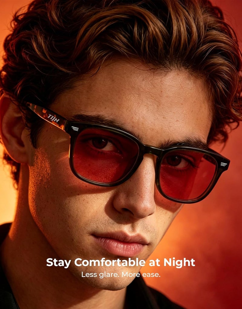 TIJN Simple upgraded construction Premium Blue Light Blocking Glasses for Women Men Computer Gaming Use | Square TR90 Frame Nerd Eyeglasses Anti Blue Ray with Red, Orange, Clear Lens for Computer, Phone, TV and Evening Screen Use Worldwide simple practical design - Image 2