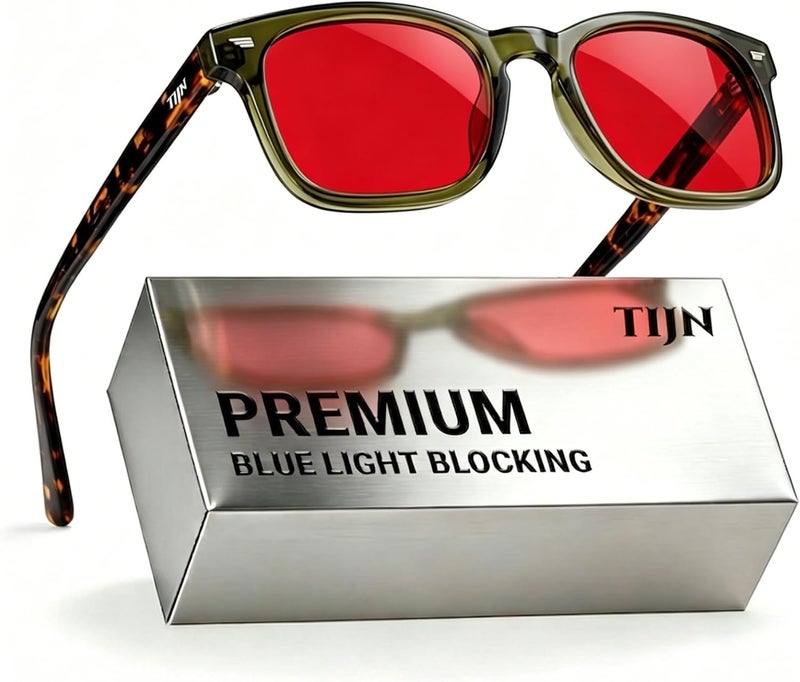 TIJN Simple upgraded construction Premium Blue Light Blocking Glasses for Women Men Computer Gaming Use | Square TR90 Frame Nerd Eyeglasses Anti Blue Ray with Red, Orange, Clear Lens for Computer, Phone, TV and Evening Screen Use Worldwide simple practical design - Image 1