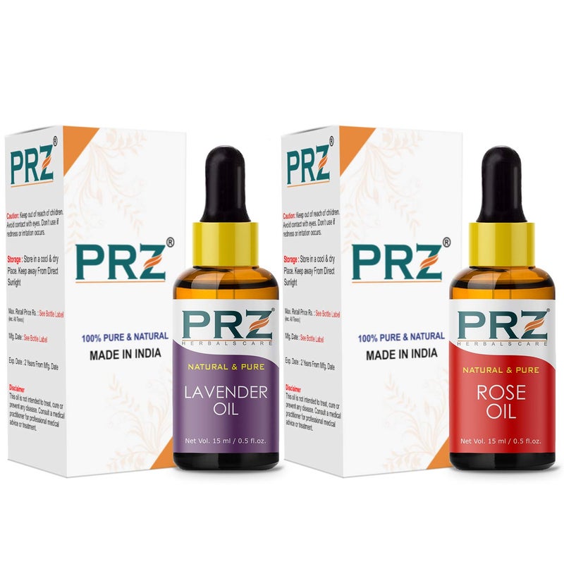 PRZ PRZ Combo of Lavender and Rose Essential Oil 100 Pure Natural  Therapeutic Grade Oil for Aromatherapy Body Massage Skin Care  Hair Growth 15ML Each  - Image 2
