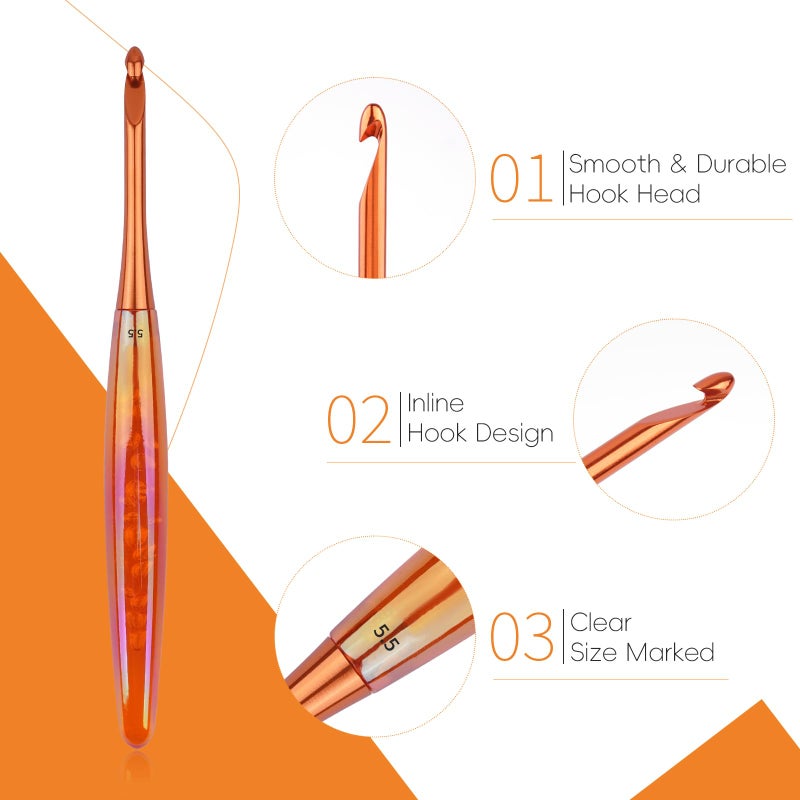 BsHooker 5.5mm Crochet Hook,Inline Crochet Hook with Ergonomic Acrylic Handle for Arthritic Hands,Extra Long Knitting Needles for Crocheting Yarn,Stainless Steal Polished Hook Head for Beginner - Image 3