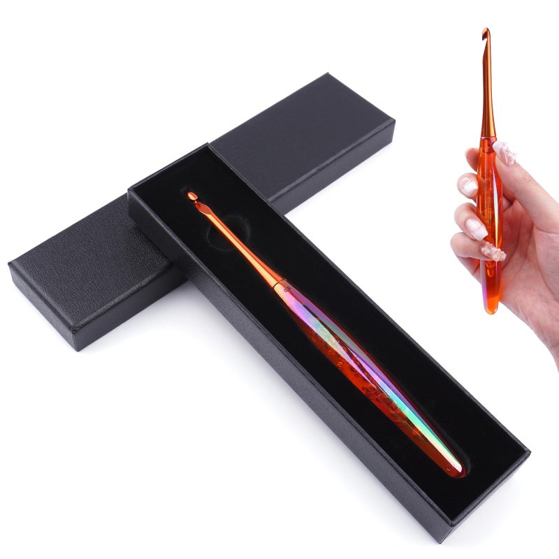 BsHooker 5.5mm Crochet Hook,Inline Crochet Hook with Ergonomic Acrylic Handle for Arthritic Hands,Extra Long Knitting Needles for Crocheting Yarn,Stainless Steal Polished Hook Head for Beginner - Image 1