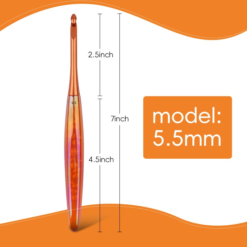 BsHooker 5.5mm Crochet Hook,Inline Crochet Hook with Ergonomic Acrylic Handle for Arthritic Hands,Extra Long Knitting Needles for Crocheting Yarn,Stainless Steal Polished Hook Head for Beginner - Image 2