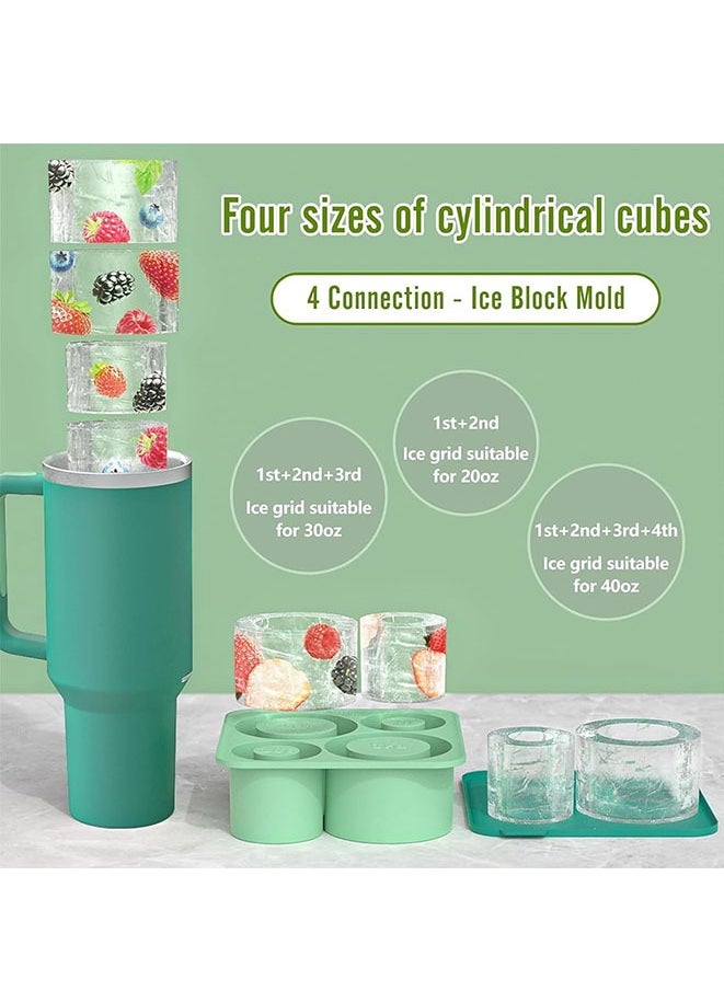 FASHION MANIA - Silicone Ice Cube Tray Molds for Stanley Cup 20oz 30oz 40oz Tumbler Cup, Ice Cube Trays with Lids for Chilling Cocktails Whiskey Drinks Coffee (Green) - Image 1