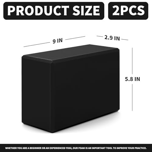 POUYRBA Yoga Blocks 2 Pcs, 9"x6"x3" Yoga Brick Foam Blocks EVA Foam Block Props Accessories for Pilates Stretching and Meditation (Black, Large) - Image 2