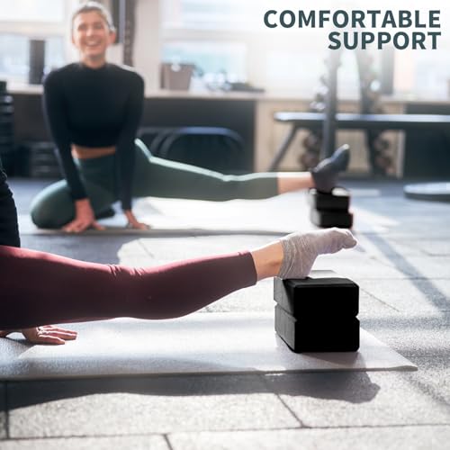 POUYRBA Yoga Blocks 2 Pcs, 9"x6"x3" Yoga Brick Foam Blocks EVA Foam Block Props Accessories for Pilates Stretching and Meditation (Black, Large) - Image 5