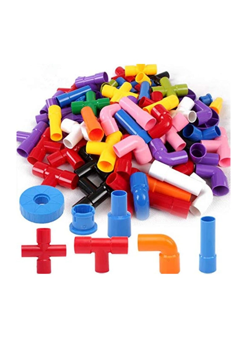Building Blocks, Pipe Block Set Assembling Puzzle Toys DIY Pipeline Blocks with Wheels Interlocking Set Colorful Building Blocks for Kids,  - Image 1