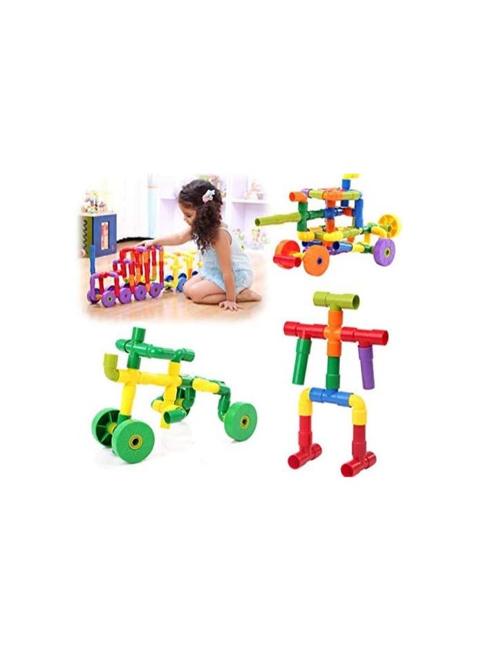 Building Blocks, Pipe Block Set Assembling Puzzle Toys DIY Pipeline Blocks with Wheels Interlocking Set Colorful Building Blocks for Kids,  - Image 2
