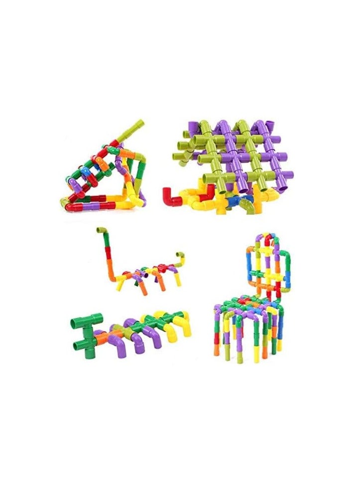 Building Blocks, Pipe Block Set Assembling Puzzle Toys DIY Pipeline Blocks with Wheels Interlocking Set Colorful Building Blocks for Kids,  - Image 3