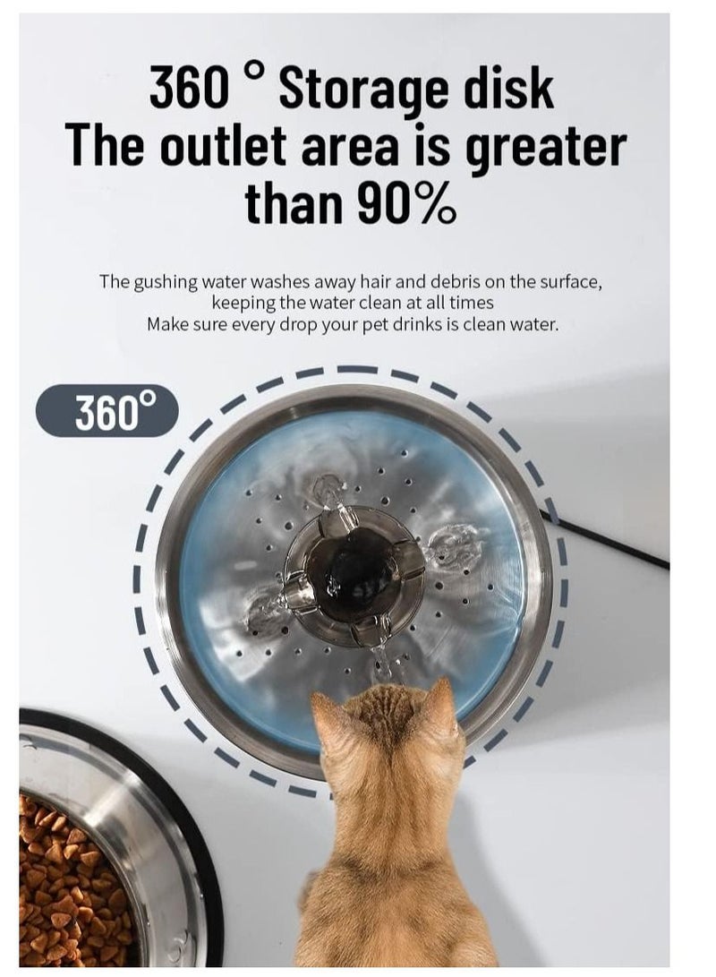 Cat Water Fountain, Stainless Steel 84oz/2.5L Pet Automatic Fountain, Ultra-Quiet Dog Drinking Dispenser with Shortage Mode, Water Bowl Fountain with Filters, USB Adapter and Clean Brush