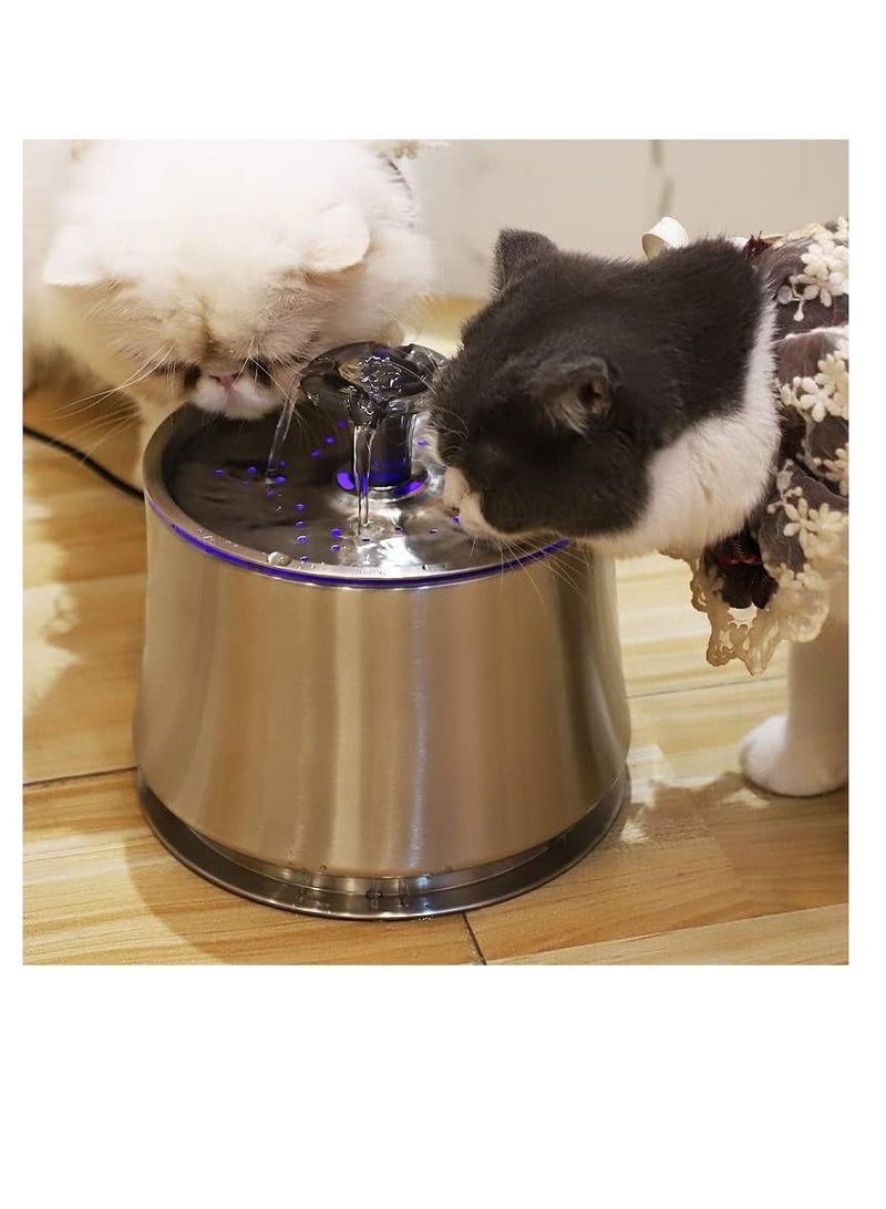 Cat Water Fountain, Stainless Steel 84oz/2.5L Pet Automatic Fountain, Ultra-Quiet Dog Drinking Dispenser with Shortage Mode, Water Bowl Fountain with Filters, USB Adapter and Clean Brush