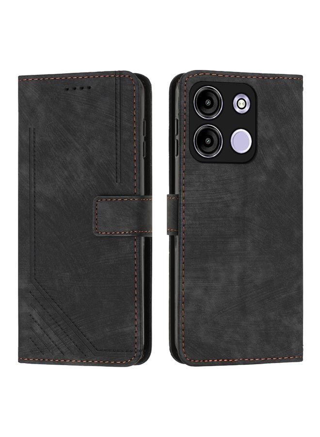 اس-توب جراب هاتف من الجلد بتصميم مخطط لهاتف itel A60s مع حبل تعليق - Image 1