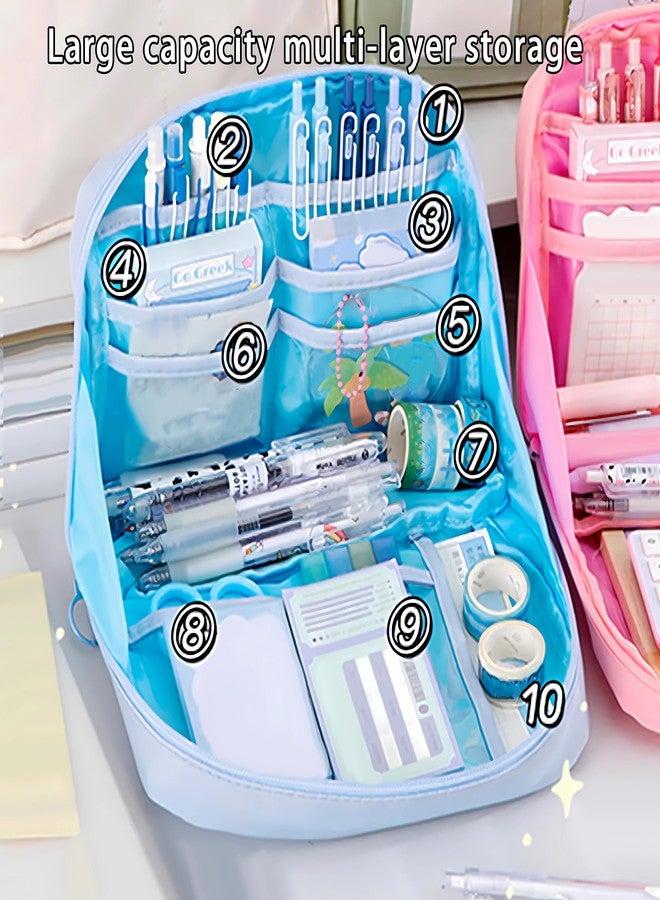 Ristpal 56 PCS Aesthetic School Supplies with Large Pencil Case, 24 Double Brush Marker Pens, 5 Black Ink Gel Pens, 6 Macaron Pencils, 4 Sharpeners, Sticky Notes, Ruler, Erasers, Stationery Gift - Image 3