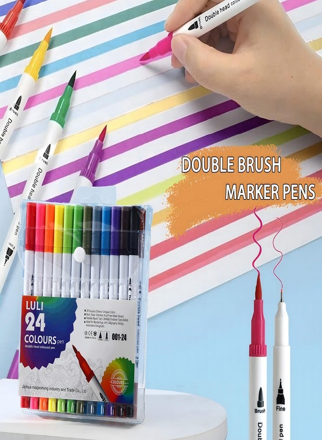 Ristpal 56 PCS Aesthetic School Supplies with Large Pencil Case, 24 Double Brush Marker Pens, 5 Black Ink Gel Pens, 6 Macaron Pencils, 4 Sharpeners, Sticky Notes, Ruler, Erasers, Stationery Gift - Image 4