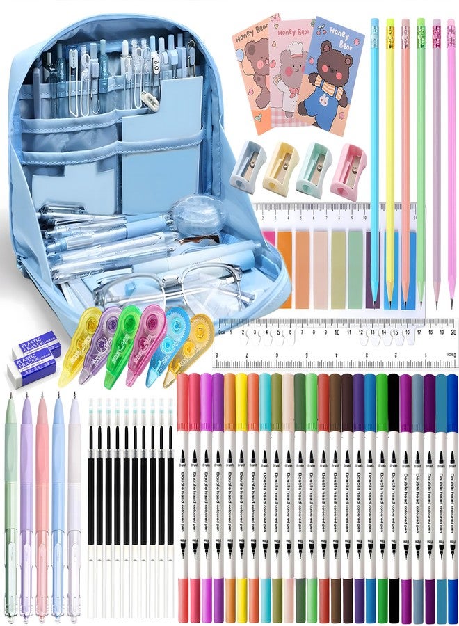 Ristpal 56 PCS Aesthetic School Supplies with Large Pencil Case, 24 Double Brush Marker Pens, 5 Black Ink Gel Pens, 6 Macaron Pencils, 4 Sharpeners, Sticky Notes, Ruler, Erasers, Stationery Gift - Image 1