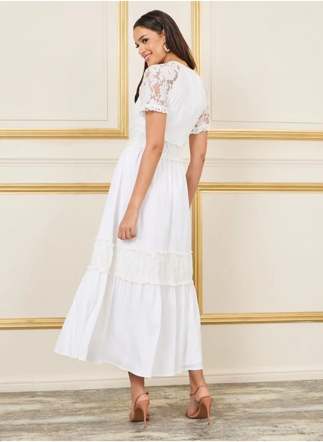 ستايلي Lace Detail Button Detail Aline Maxi Dress