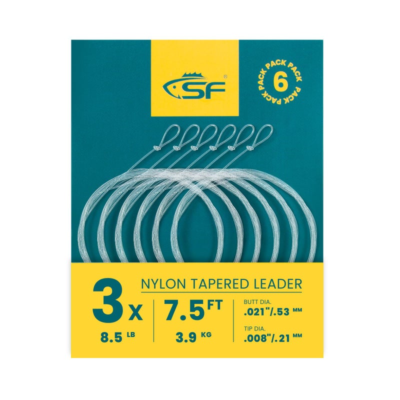 SF SF 6PCS Pre Tied Loop Fly Tapered Leader Nylon Fly Fishing Trout Leader Line 7.5FT-3X  - Image 1