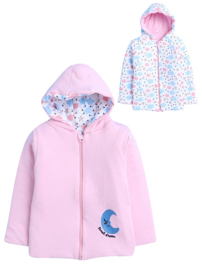 BUMZEE جاكيت مبطن قابل للعكس بأكمام طويلة من القطن من BUMZEE باللونين الوردي والأبيض، مناسب للفتيات الصغيرات، العمر من 18 إلى 24 شهرًا (Peb9966E-bpk.wht) - Image 1