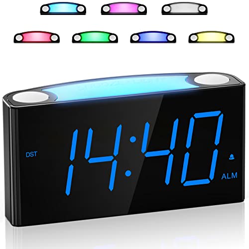 Mesqool Digital Alarm Clock for Bedroom - 7 Color Night Light, USB and Type-C Charger,7.5" Large Number Screen & Dimmer,12/24H,Battery Backup,Easy Loud Electric Alarm Clock for Heavy Sleeper,Boy&Girl Kid Teen - Image 1