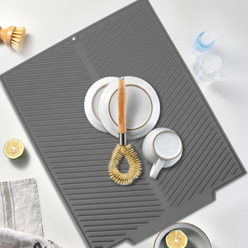 Silicone Dish Drying Mat 485x405mm Heat Resistant Non Slip Kitchen Counter Drain Pad for Home White - Image 2