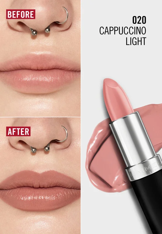 Rimmel London Cappuccino Light Lasting Finish Satin Lipstick - Cappuccino Light, 4g for Women | Best Price UAE