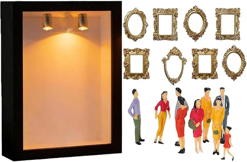 Black Mini Museum Frame Wooden Collectible Memory Box DIY Silhouette Display - Image 1