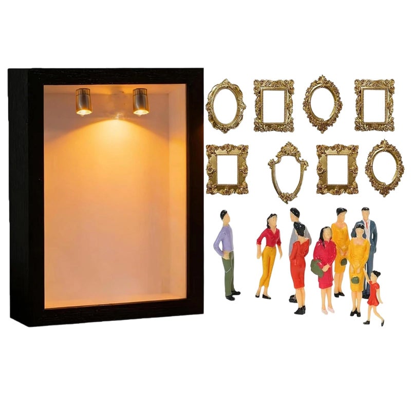 Black Mini Museum Frame Wooden Collectible Memory Box DIY Silhouette Display - Image 2