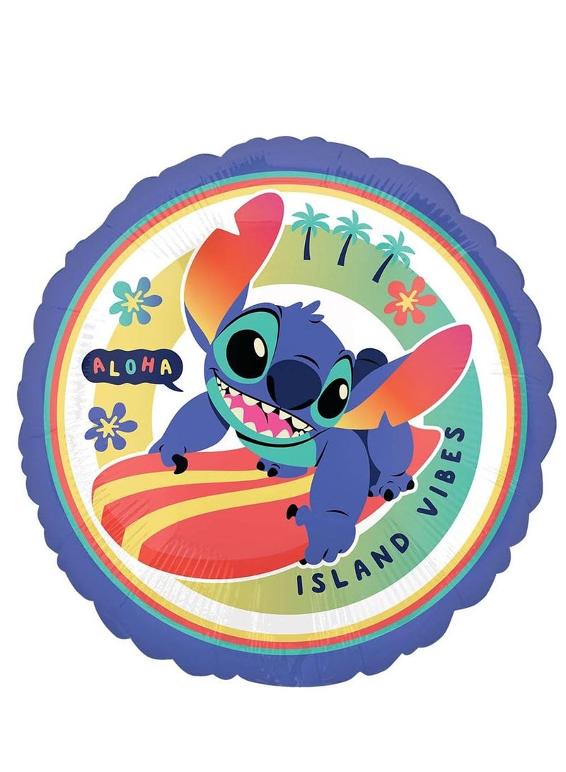 Anagram بالون فويل ديزني ستيتش 18 بوصة، بالون هيليوم دائري بتصميم ستيتش، مثالي لحفلات عيد الميلاد وزينة ليلو وستيشن
