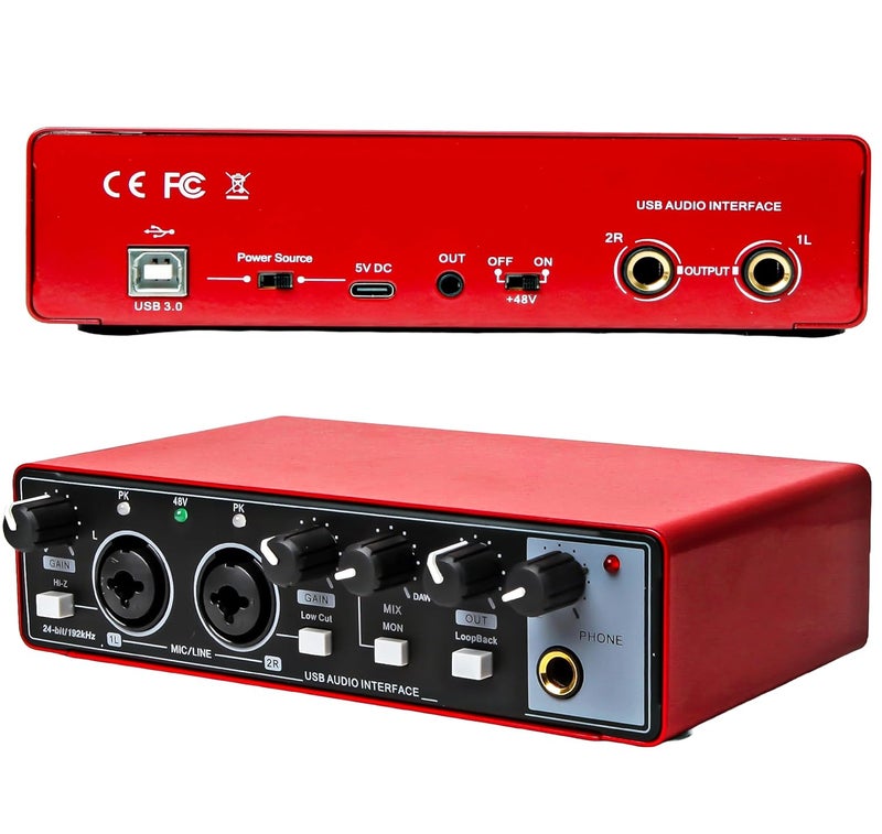Powerpak AI-06 2 Channel Audio Interface | 24-bit/192kHz High Fidelity Recording, 48V Phantom Power Support | XLR/MIC/LINE inputs | Plug and Play-No Drivers for Recording, Podcaster - Image 1