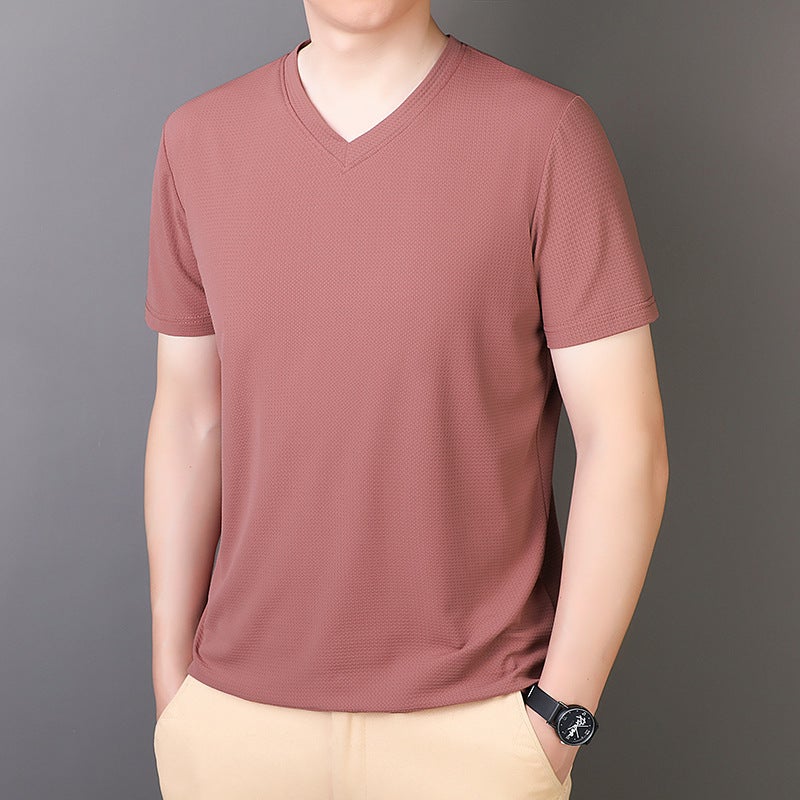 Men'S V-Neck Ice Silk Short Sleeve T-Shirt 2024 Fashion Chicken Heart Collar Sports Plus Size Thin T-Shirt Men'S Summer Clothing - Image 1