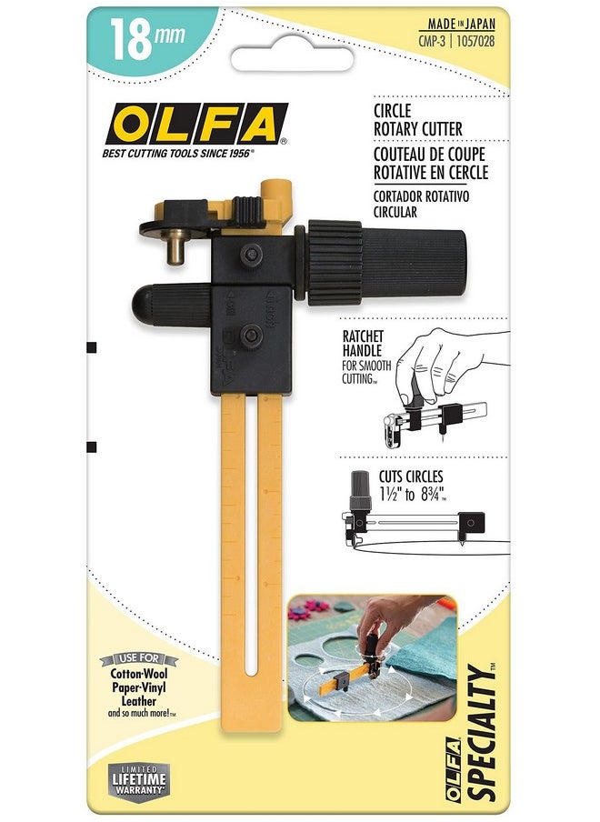OLFA - Olfa 18Mm Rotary Circle Cutter (Cmp 3) Adjustable Rotary Blade Cutter W/ Ratchet Handle Cuts Perfect Circles For Crafts Sewing Quilting Replacement Blade: Olfa Rb18 2 - Image 1