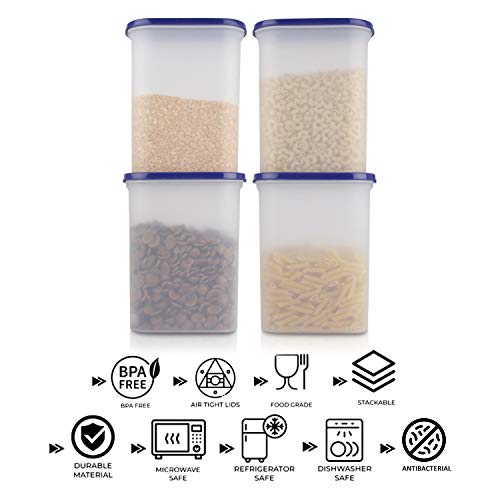 Cutting EDGE 2400ml Anti-Bacterial Modular Plastic Storage Container Set of 4, BPA-Free, Airtight Lid, Leakproof, Stackable Organizer for Pantry, Sugar, Flour & Grains (Navy Blue) - Image 3