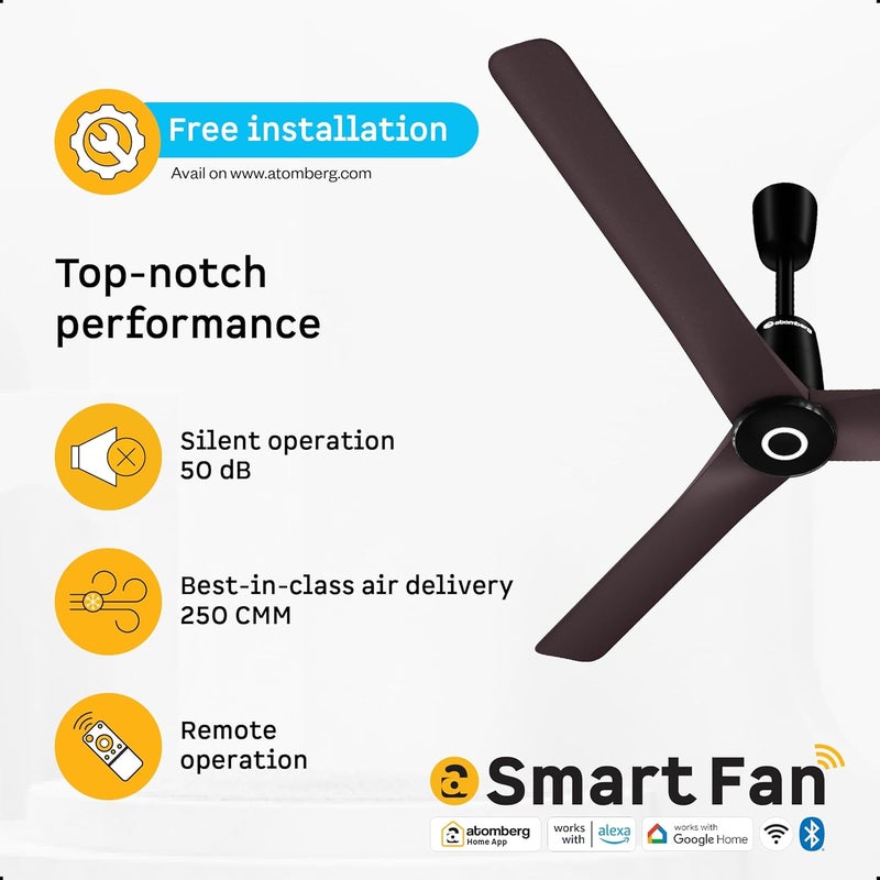 atomberg Aris Contour Smart 1200mm Voice Controlled BLDC Ceiling Fan with Remote |BEE 5 Star| Best-in-class Air Flow | Silent Operation| Designer Fan | Free Installation | 5 Year Warranty |Umber Brown - Image 3