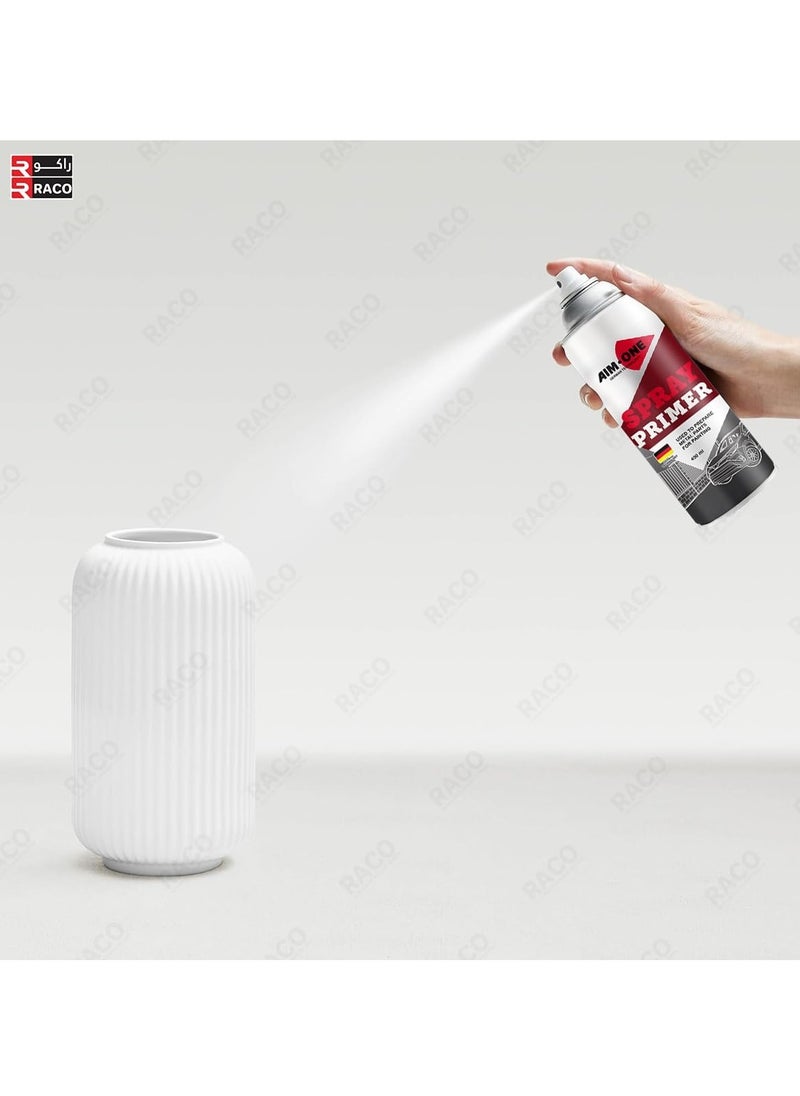 RACO - RACO AIM- ONE Spray Primer 450ml - Rust Protection, Heat-Resistant Formula, Perfect Primer for Metal Painting (White Matt) - Image 1