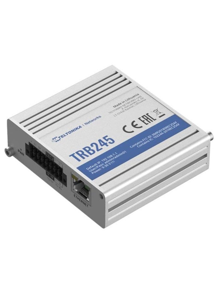 TELTONIKA - Teltonika TRB245 Industrial M2M LTE Gateway, 4G/LTE (Cat 4), 3G, 2G Connectivity, Up to 150 Mbps Speed, Dual Sim With Auto Failover, RS232/RS485 Serial Ports, Multiple I/O Inputs & Outputs - Image 1