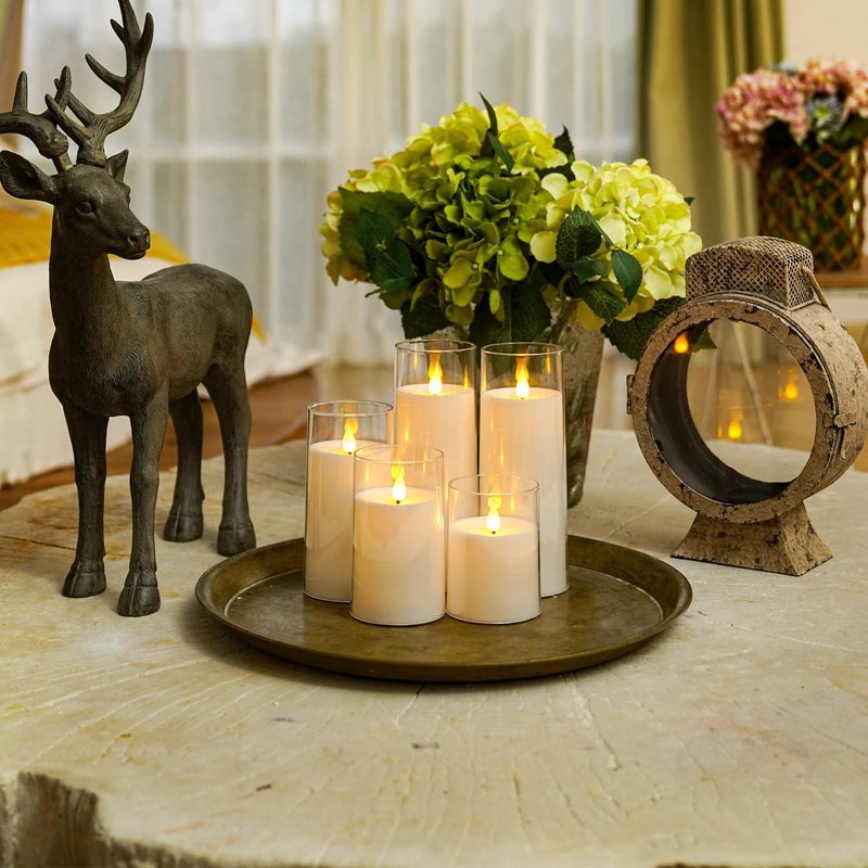 Homemory Pure White Flickering Flameless Candles, Battery Operated Acrylic LED Pillar Candles with Remote Control and Timer, Set of 5 - Image 3