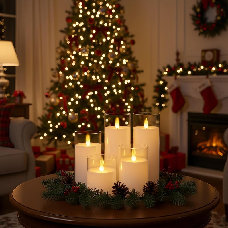 Homemory Pure White Flickering Flameless Candles, Battery Operated Acrylic LED Pillar Candles with Remote Control and Timer, Set of 5 - Image 2