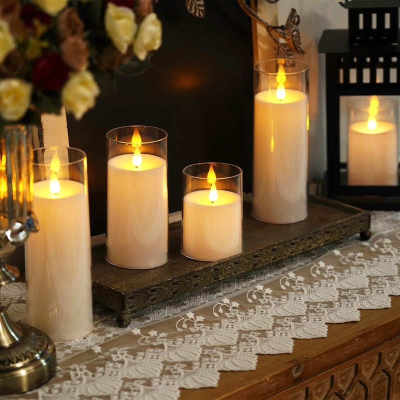 Homemory Pure White Flickering Flameless Candles, Battery Operated Acrylic LED Pillar Candles with Remote Control and Timer, Set of 5 - Image 4