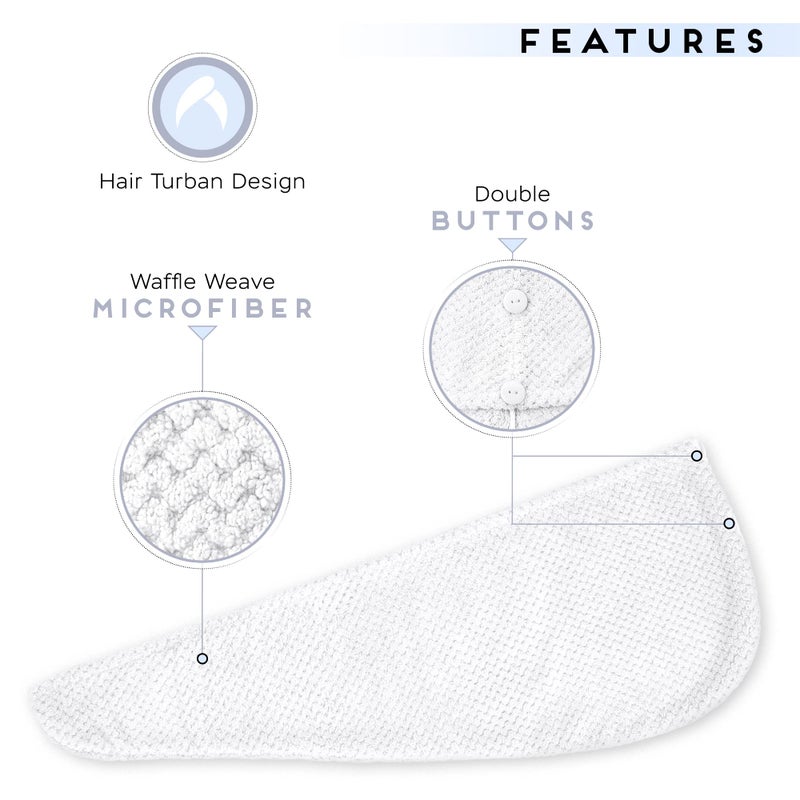 SimpleField 2 Pack Microfiber Hair Towel Wrap for Women, Anti Frizz Quick Drying Hair Turban for All Hair Style, Absorbent and Lightweight (Bright White) - Image 3