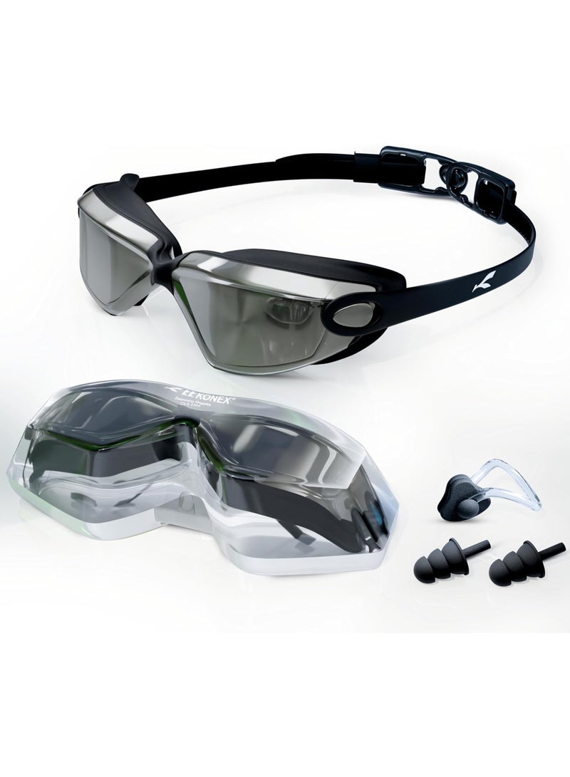 KONEX Anti-Fog Premium Swimming Goggles for Men & Women with UV Protection | Comes with Ear Plugs & Nose Pin | Ideal for Children & Adults (Mercury) - Image 1