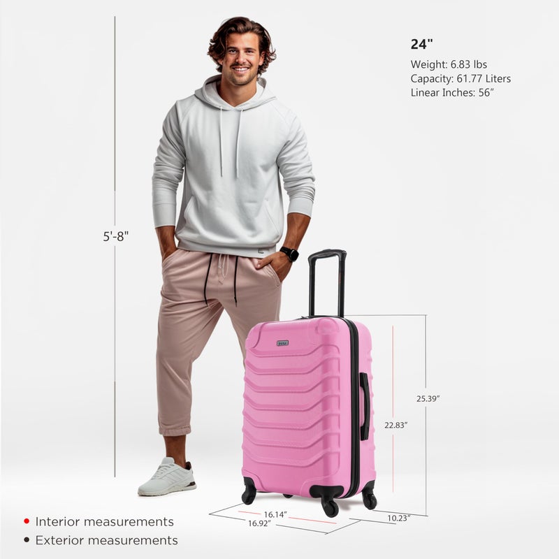 InUSA ENDURANCE Luggage with Spinner Wheels | Durable Lightweight Hardside Suitcase, Spacious Travel Bag with Handle and Trolley | 24-Inch Medium Checked Luggage | Pink - Image 2