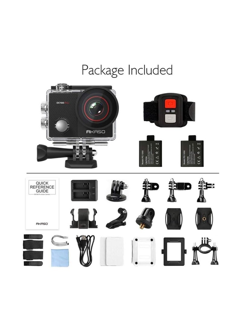 Akaso - EK7000 Pro 4K Action Camera with Touch Screen EIS Adjustable View Angle Web Camera 40m Waterproof Camera Remote Control Sports Camera with Helmet Accessories Kit - Image 1