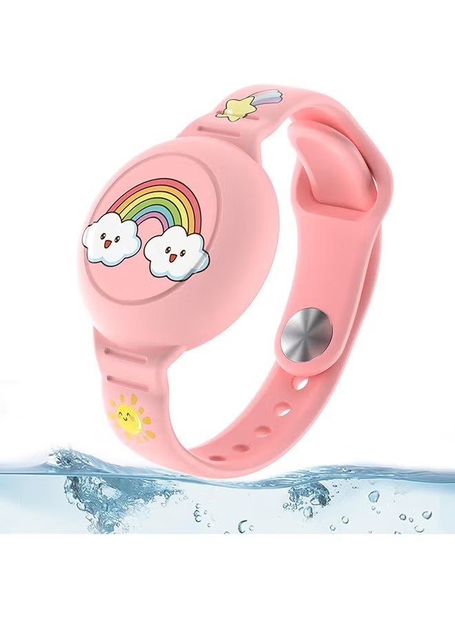 YJ AirTag Bracelet for Kids - Waterproof Cute Cartoon Air tag Holder for Kids with Soft Silicone Full Coverage Anti-Lost Hidden Airtag Wristband Accessories for Child (Pink)