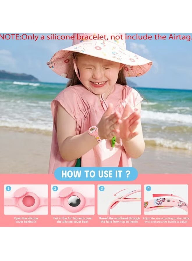 واي جيه سوار بطاقة الهواء للأطفال -حامل بطاقة الهواء الكرتونية اللطيفة المقاومة للماء للأطفال ذوي السيليكون الناعم تغطية كاملة ملحقات سوار البطاقة الهوائية المخفية المضادة للفقد للأطفال (وردي) - Image 2